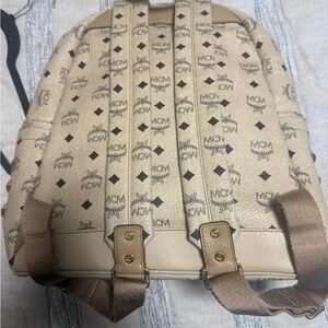 MCM Light Beige Logo-Print Interior with Gold Accent